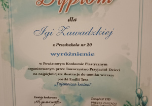 Dyplom dla Igi zawadzkiej