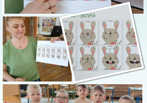 Dzieci wykonują ćwiczenia buzi i języka
