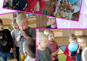 Dzieci samodzielnie dmuchają balony.