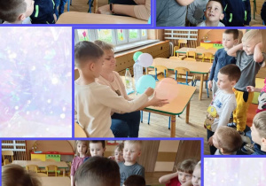 Dzieci przekuwają balony wykałaczką.