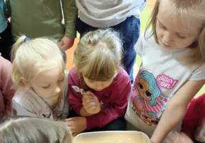 Dzieci obserwują co dzieje się z wodą w pojemniku