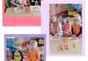 Przedszkolaki obierają marchew
