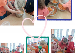 Dzieci dodają tartą marchew do ciasta