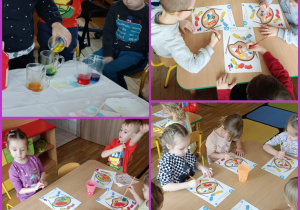 Dzieci mieszają kolory tworząc nowe - pochodne barwy