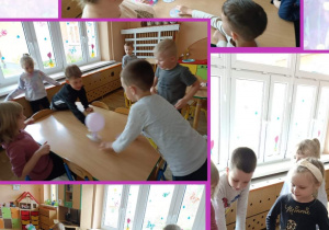 Dzieci bawią się domowym cymbergajem.
