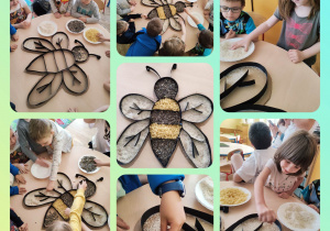 Dzieci tworzą sensoryczną pszczołę.
