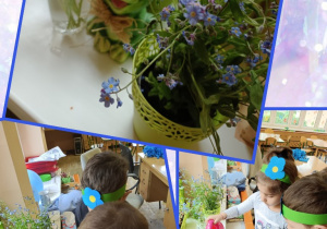Dzieci podlewają rośliny na parapecie.