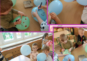 Dzieci kolorują markerami balony
