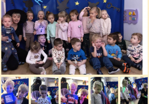 Seria zdjęć z dziećmi na tle z napisem Andrzejki