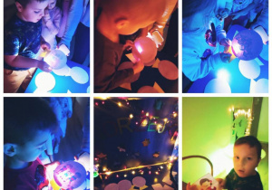 Dzieci wróżące sobie - obrazkami i latarką.